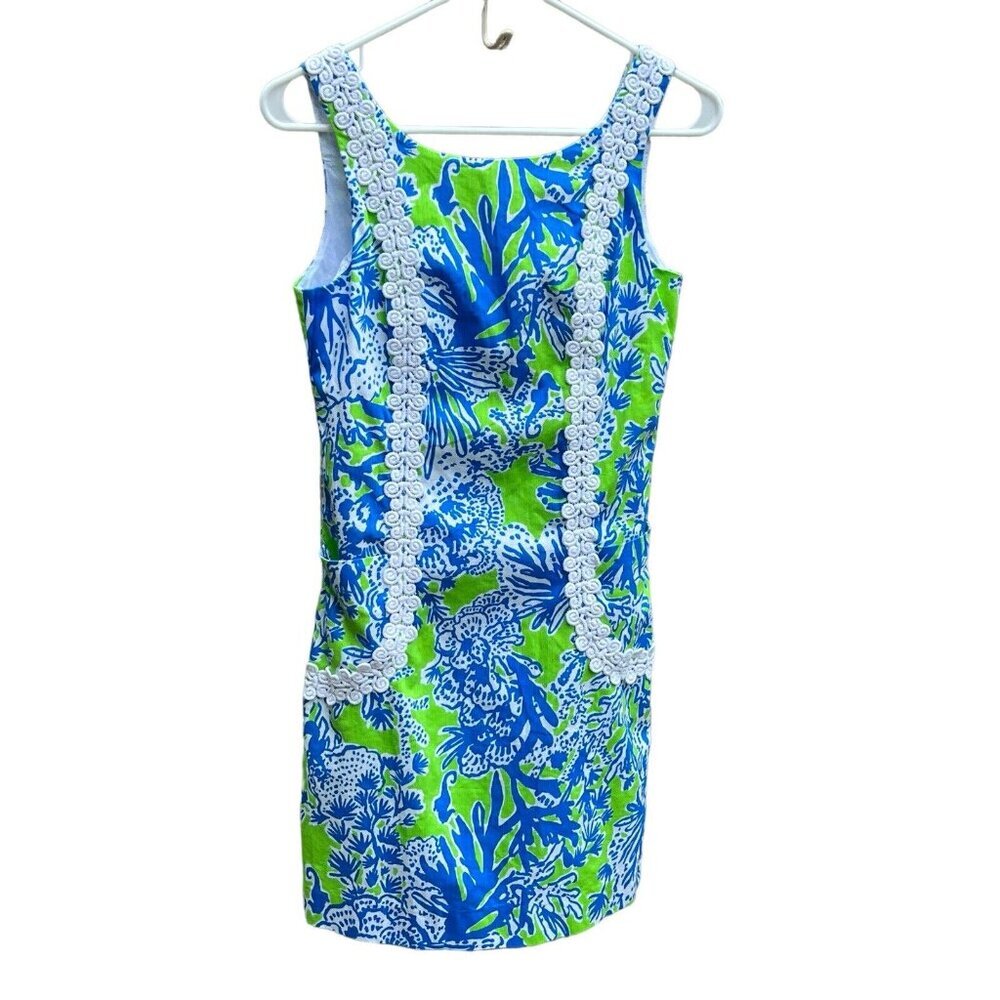 LILLY PULITZER LIMEADE CASEY SHIFT GREEN BLUE DRESS SZ 4 PREPPY RESORT COLORFUL